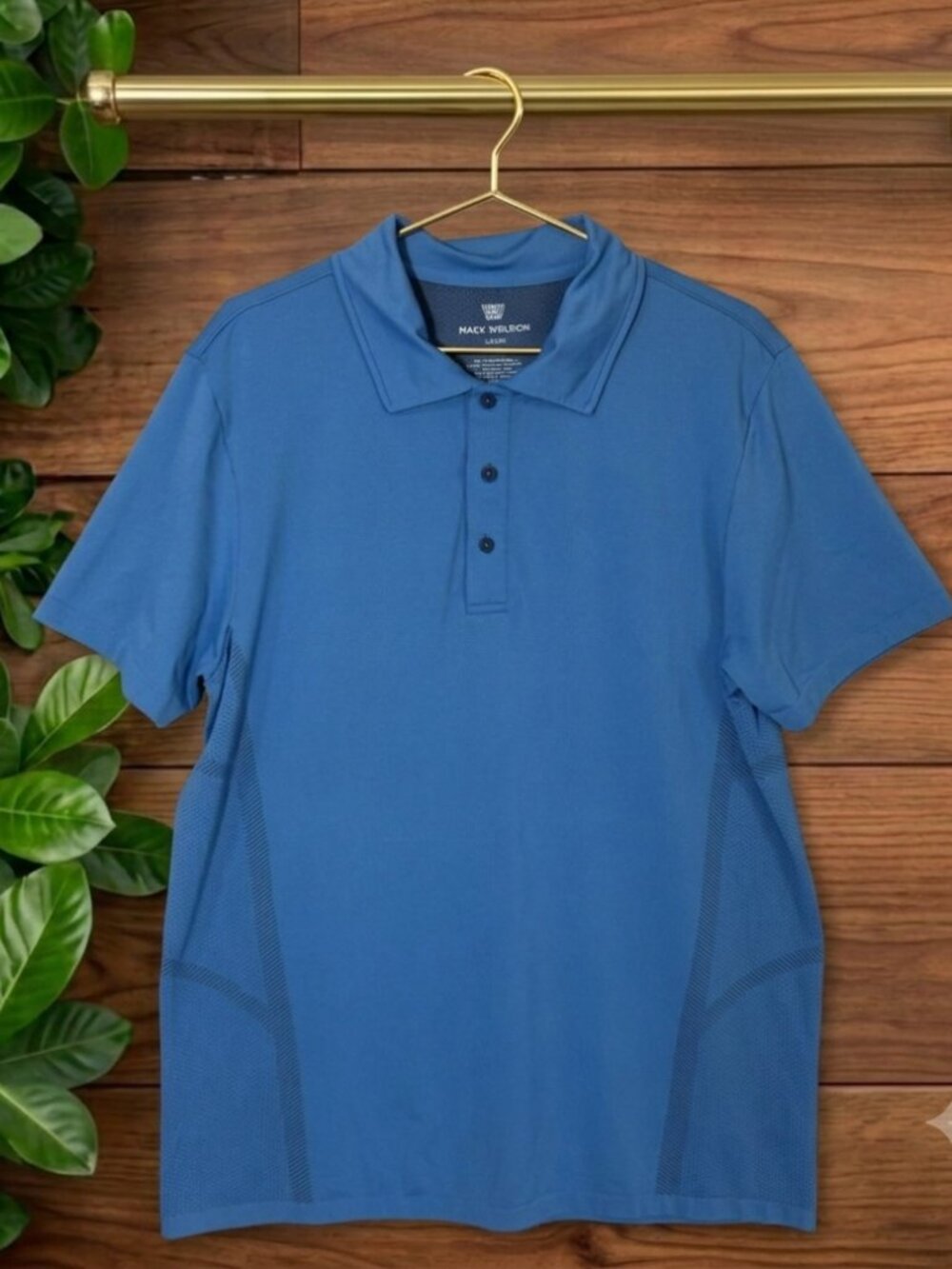 MACK WELDON Shirt Mens Large Blue Polo Short Sleeve Casual Golf Geometric Mesh
